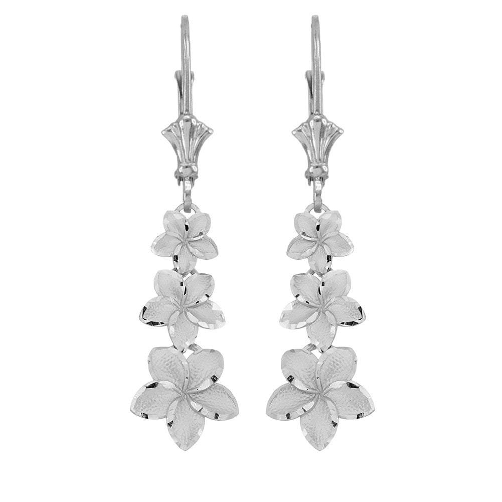 Gold Hawaiian Plumeria Flower Drop Earrings, view 3