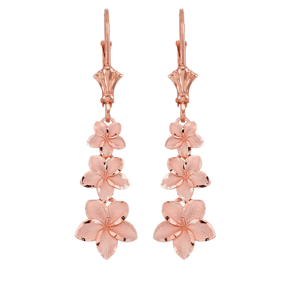 Gold Hawaiian Plumeria Flower Drop Earrings, view 4