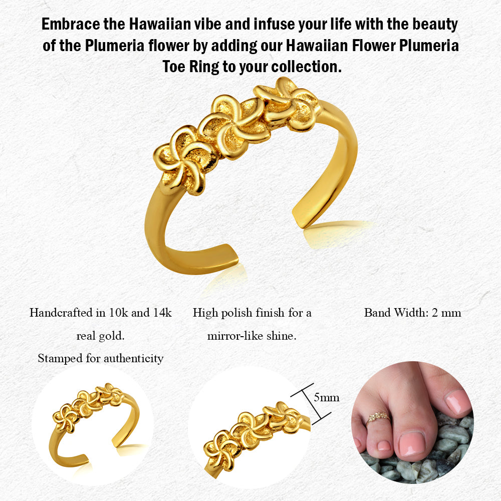 Gold Hawaiian Plumeria Flower Toe Ring, view 3
