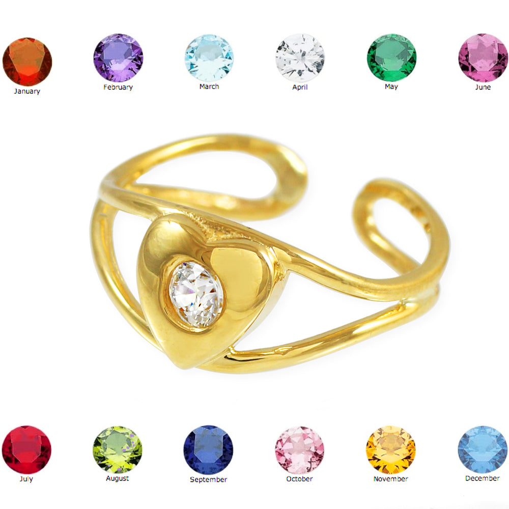 Gold Heart Birthstone CZ Toe Ring