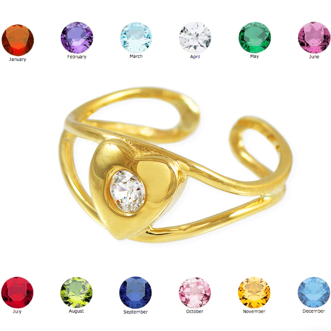 Gold Heart Birthstone CZ Toe Ring