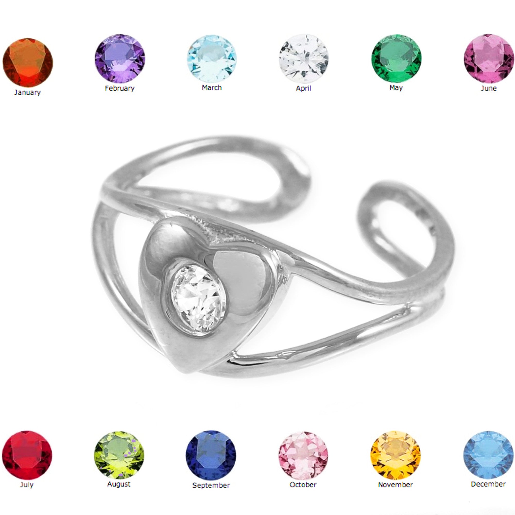 Gold Heart Birthstone CZ Toe Ring, view 3
