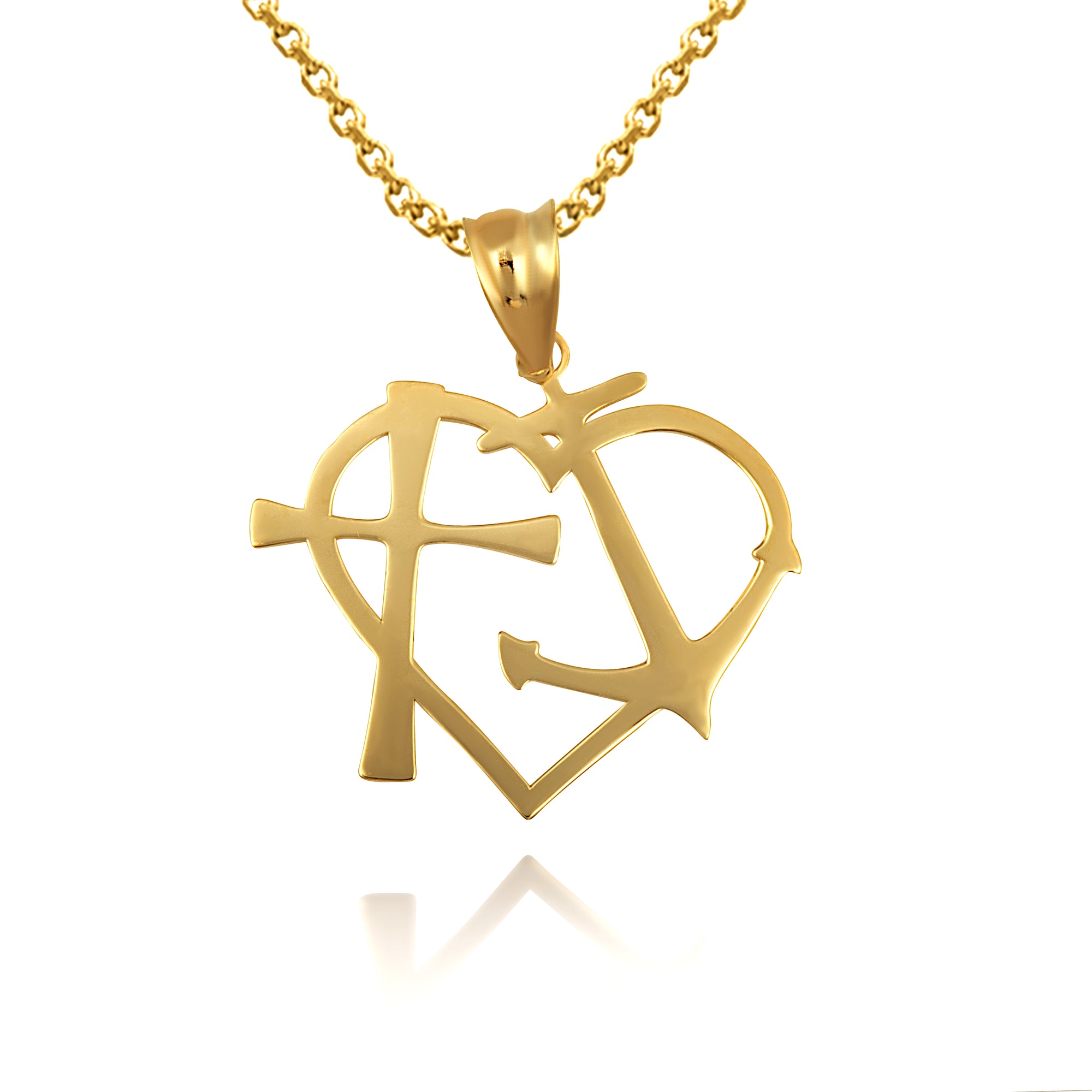 Gold Heart Cross Anchor Pendant Necklace
