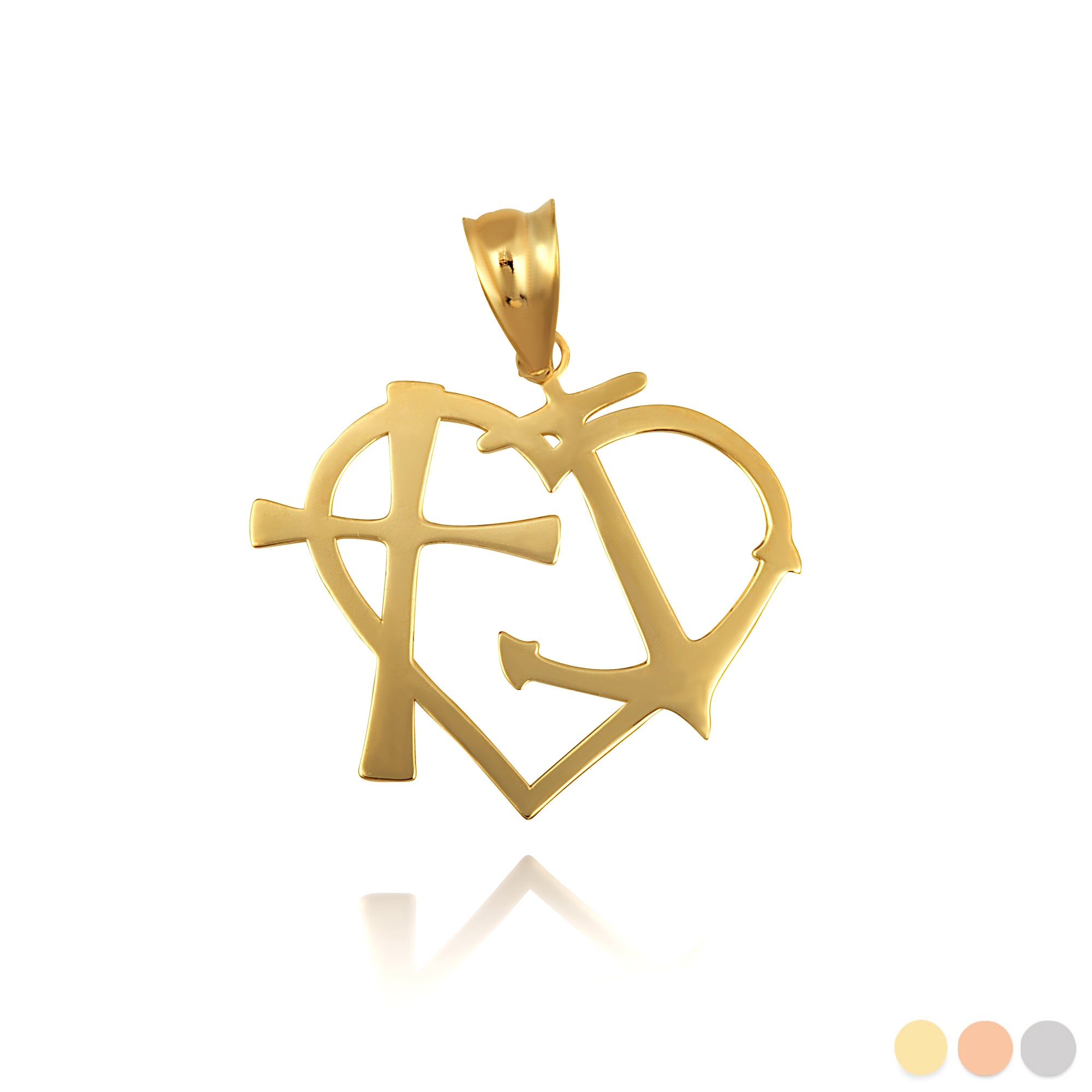 Gold Heart Cross Anchor Pendant Necklace, view 2