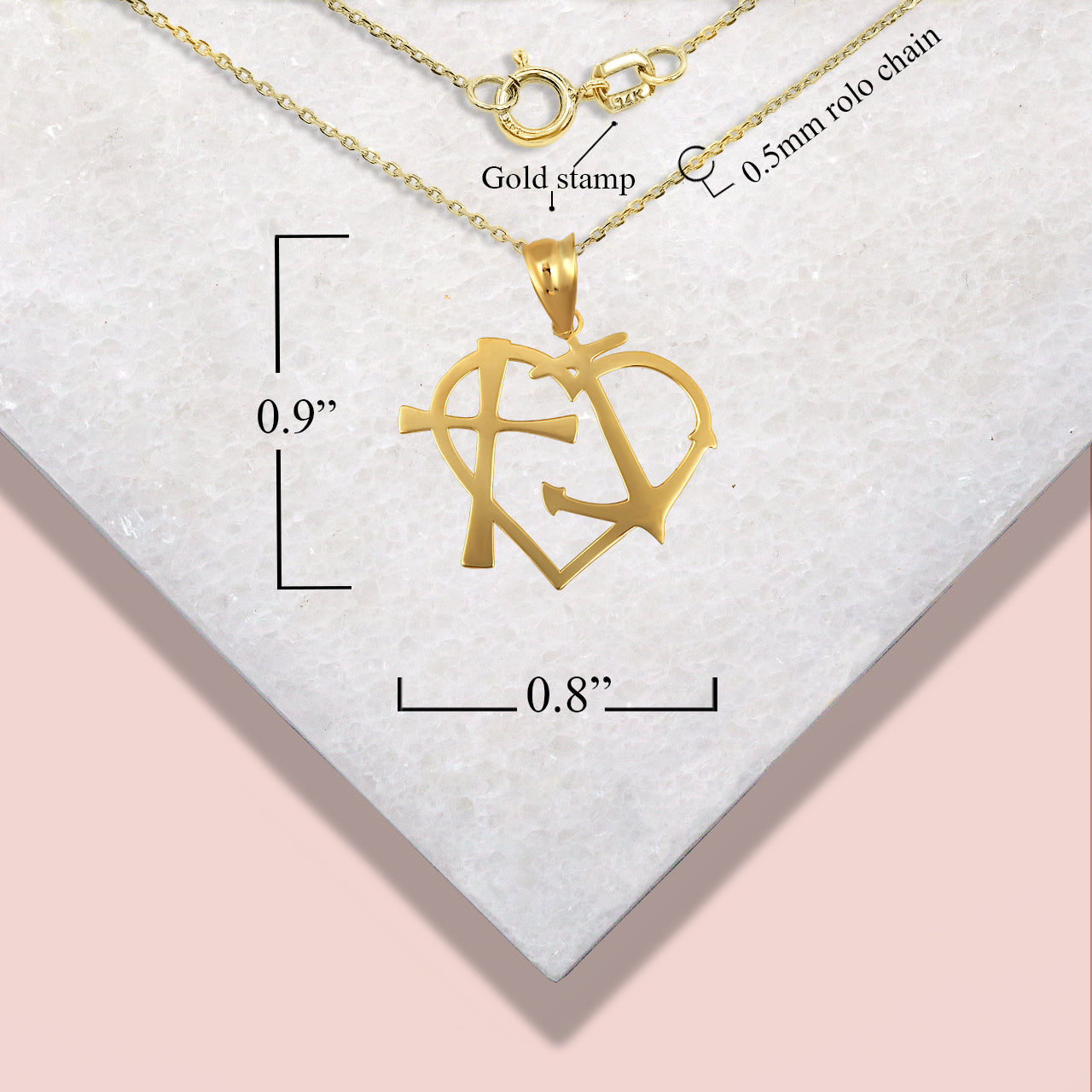 Gold Heart Cross Anchor Pendant Necklace, view 4
