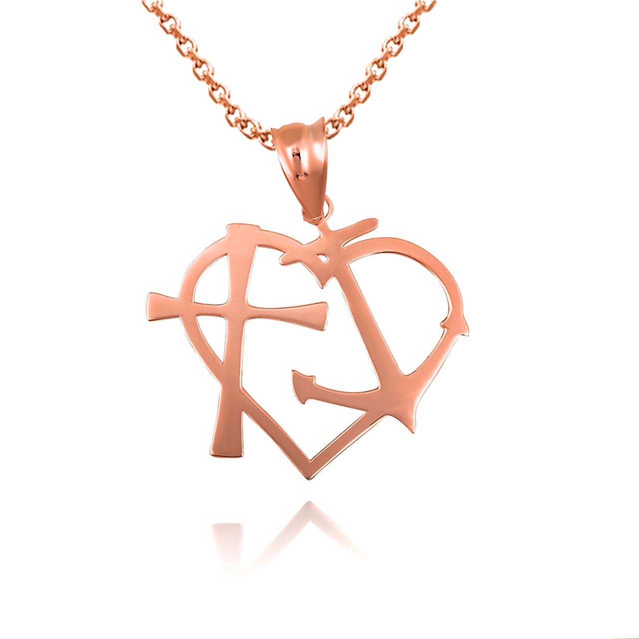 Gold Heart Cross Anchor Pendant Necklace, view 8