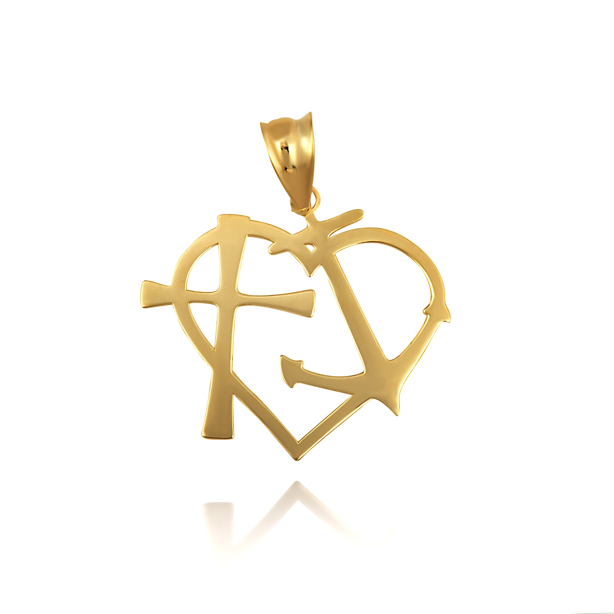 Gold Heart Cross Anchor Pendant Necklace, view 9
