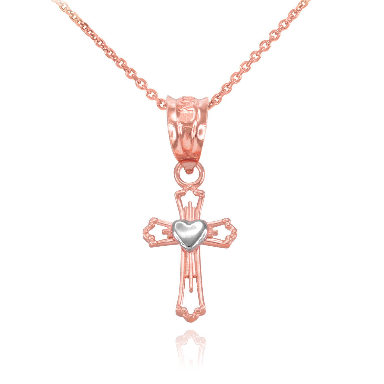 Gold Heart Cross Necklace, view 3
