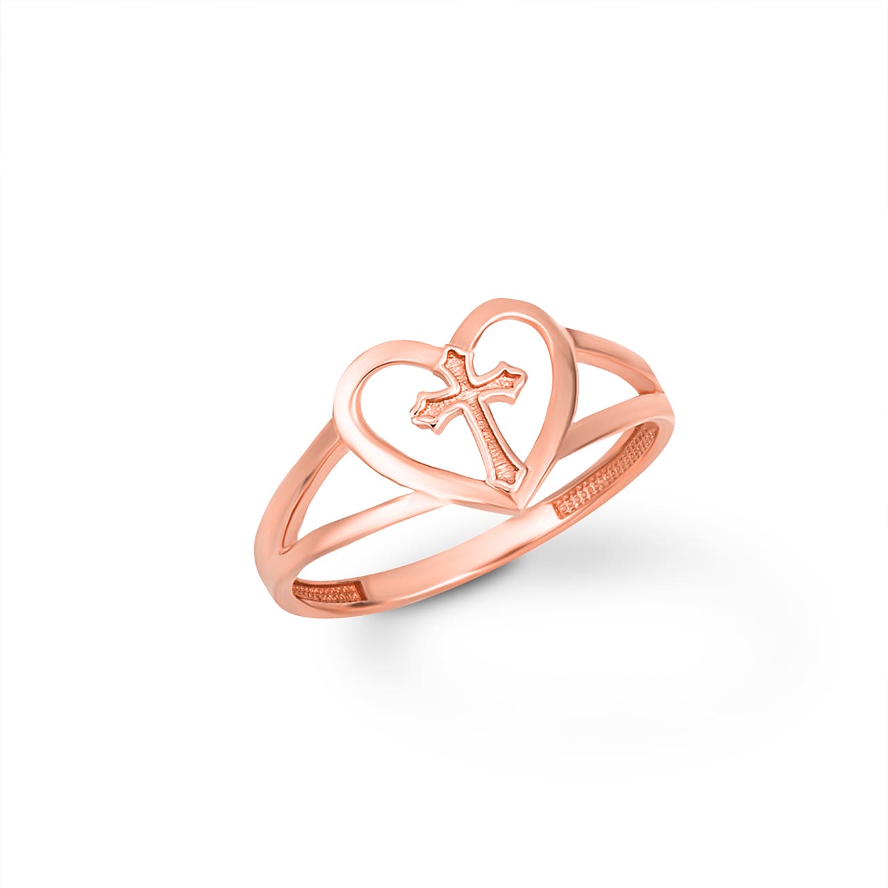 Gold Heart Cross Ring, view 4