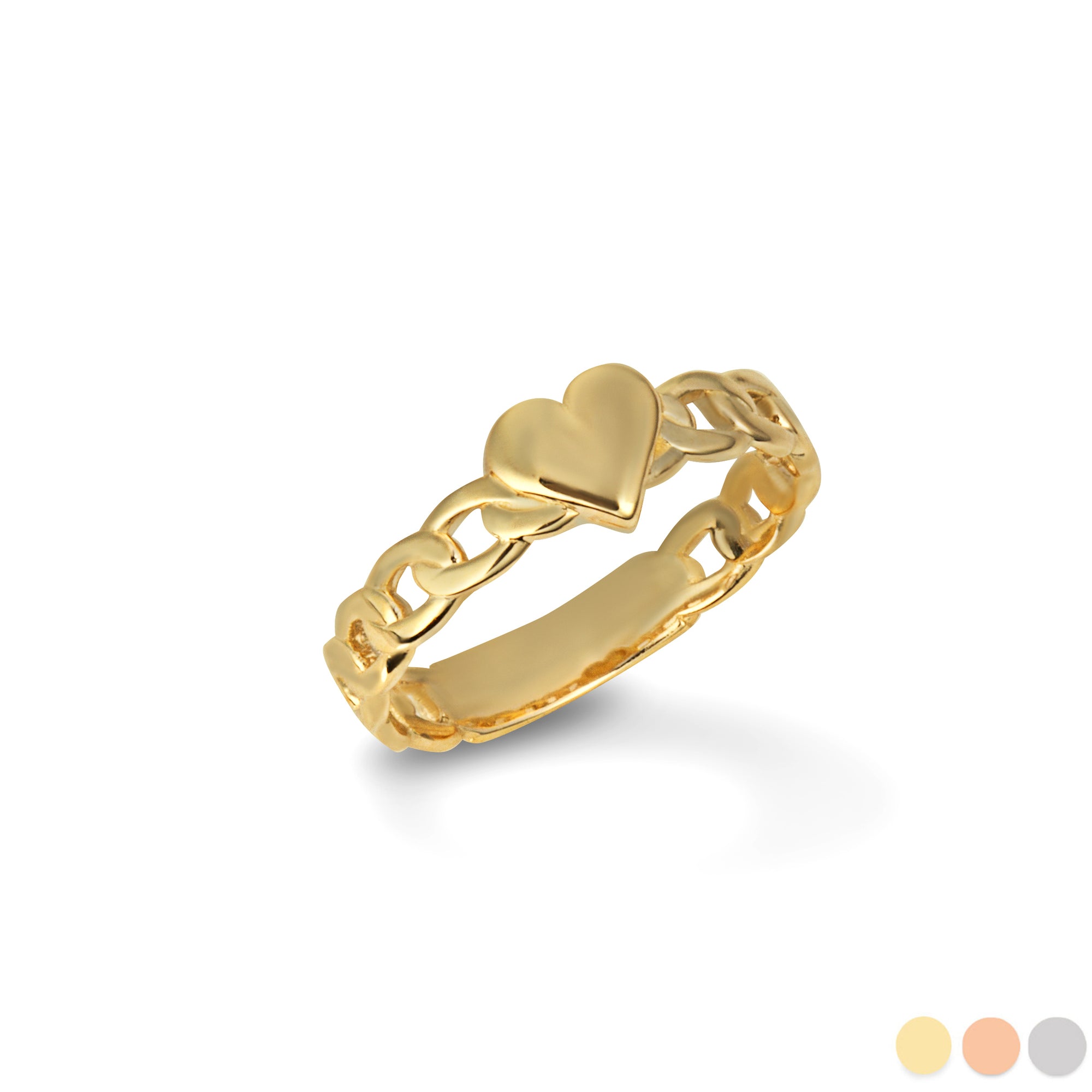 Gold Heart Cuban Chain Link Band Ring