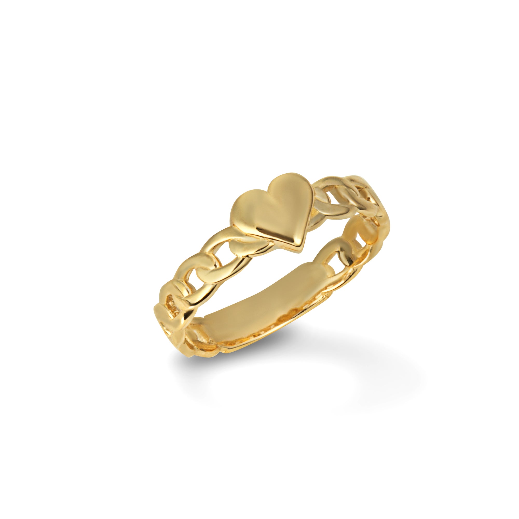 Gold Heart Cuban Chain Link Band Ring, view 3