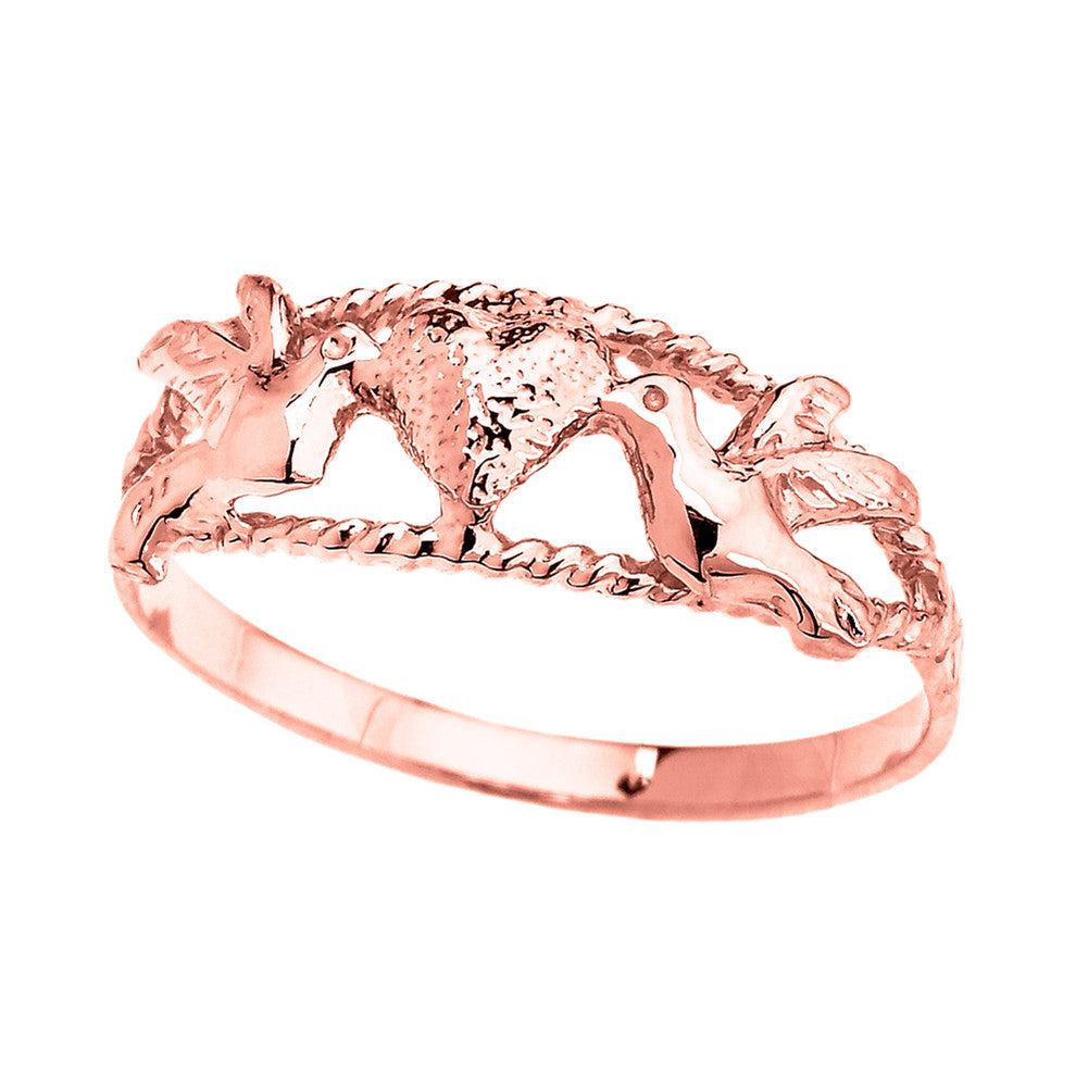 Gold Heart Dove Love Birds Rope Band Ring, view 2