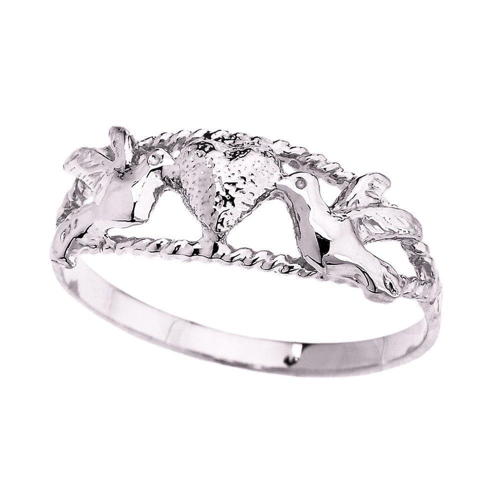 Gold Heart Dove Love Birds Rope Band Ring, view 3