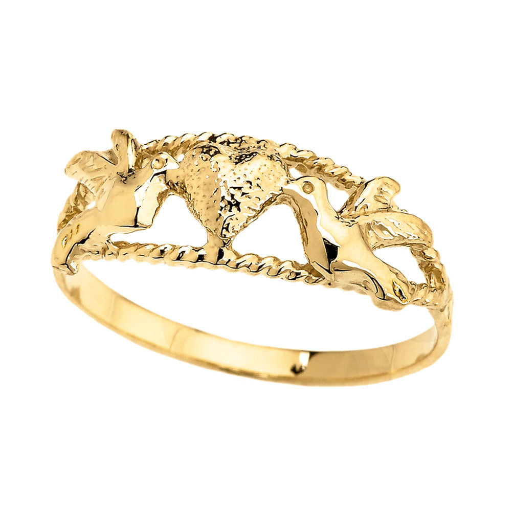 Gold Heart Dove Love Birds Rope Band Ring, view 4