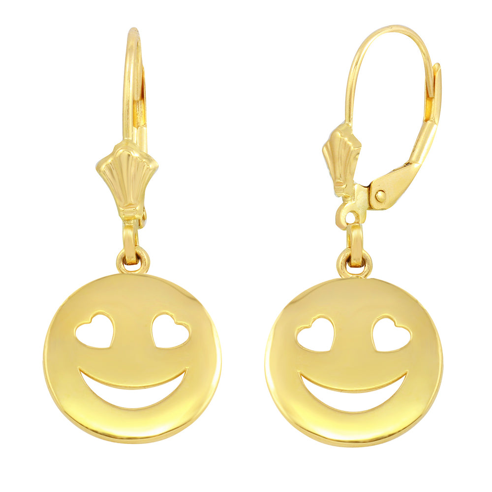 Gold Heart Eyes Smiley Face Earring Set
