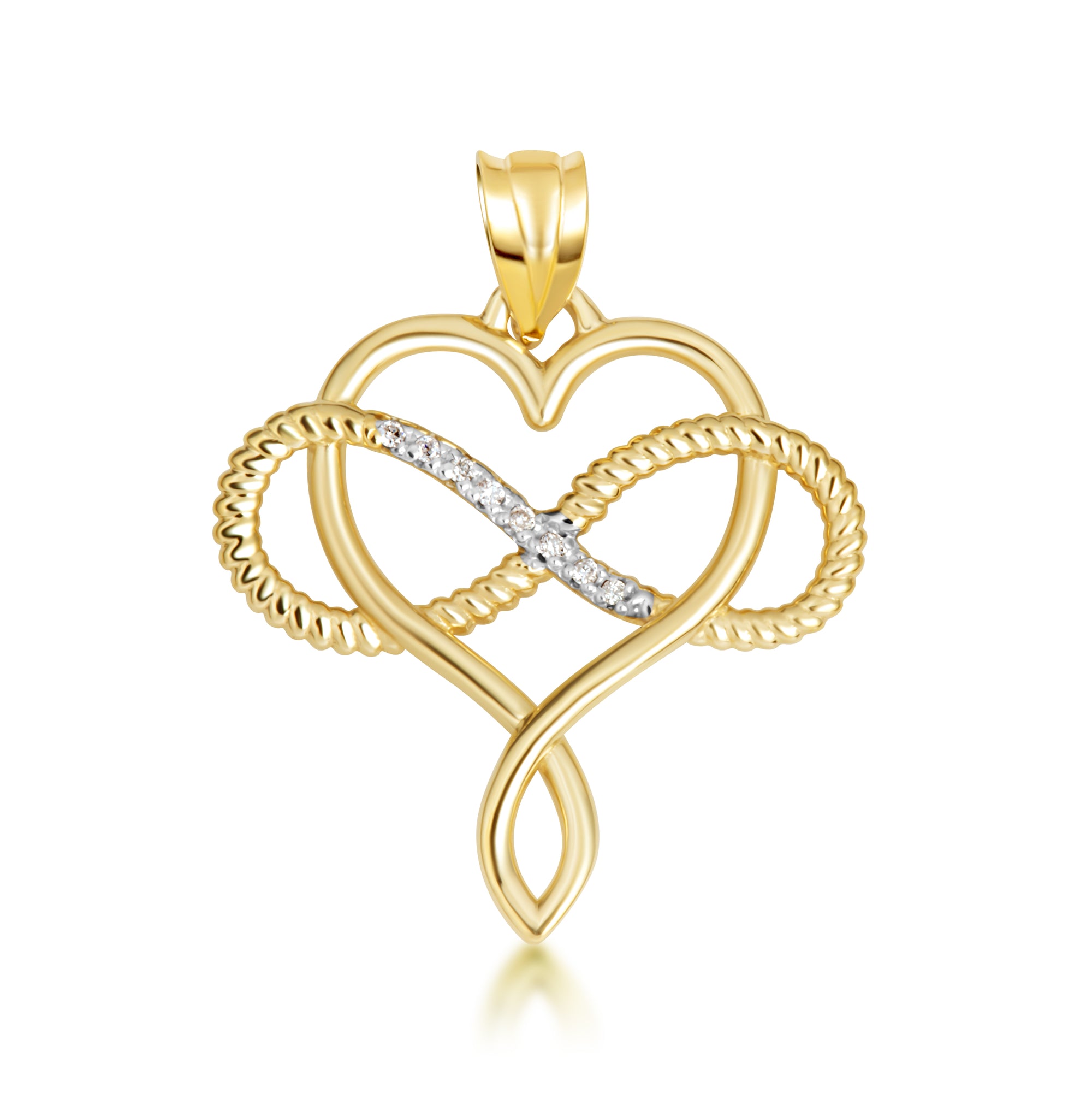 Gold Heart Infinity Diamond Rope Pendant Necklace