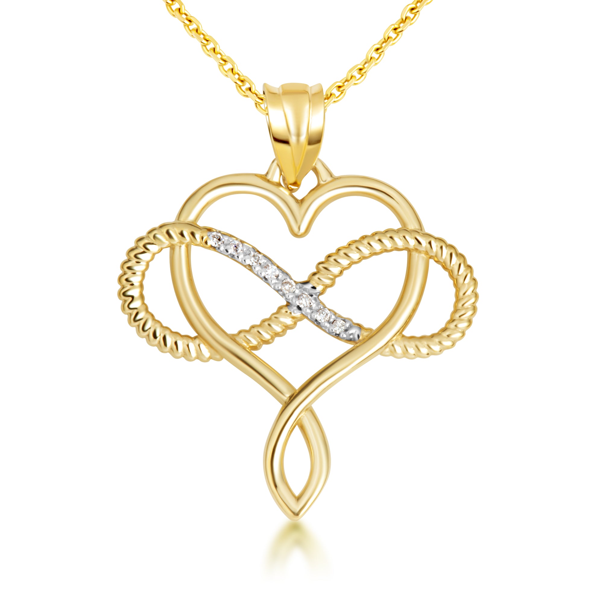 Gold Heart Infinity Diamond Rope Pendant Necklace, view 2