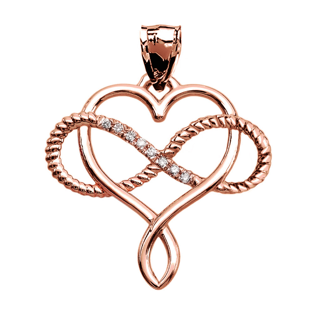Gold Heart Infinity Diamond Rope Pendant Necklace, view 3