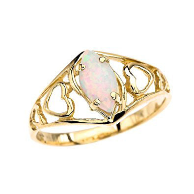 Gold Heart Ring With Marquise Opal Centerstone