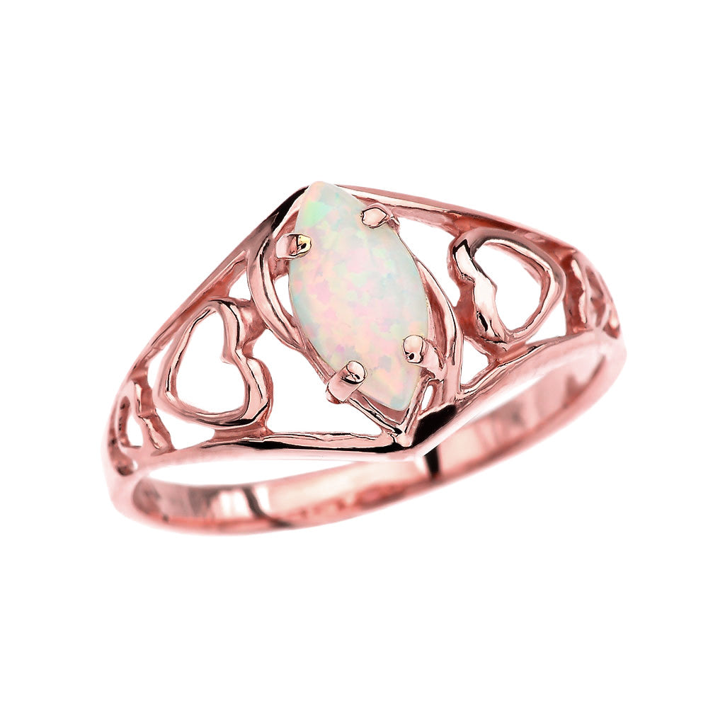 Gold Heart Ring With Marquise Opal Centerstone, view 2