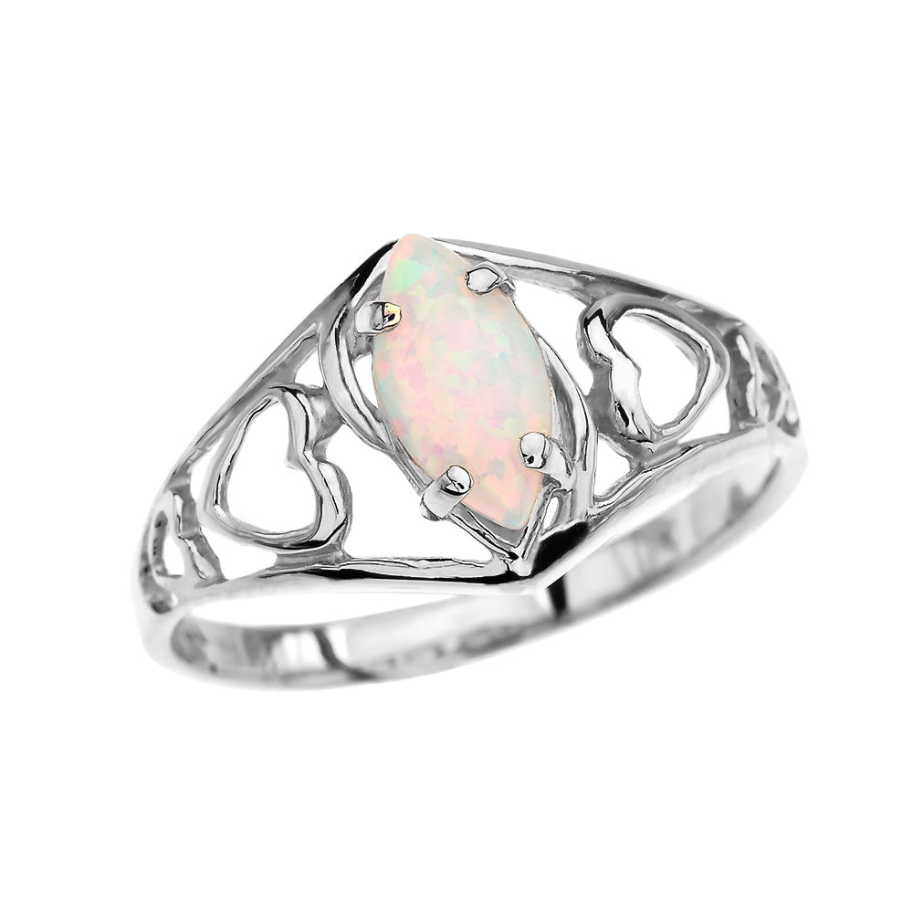 Gold Heart Ring With Marquise Opal Centerstone, view 3