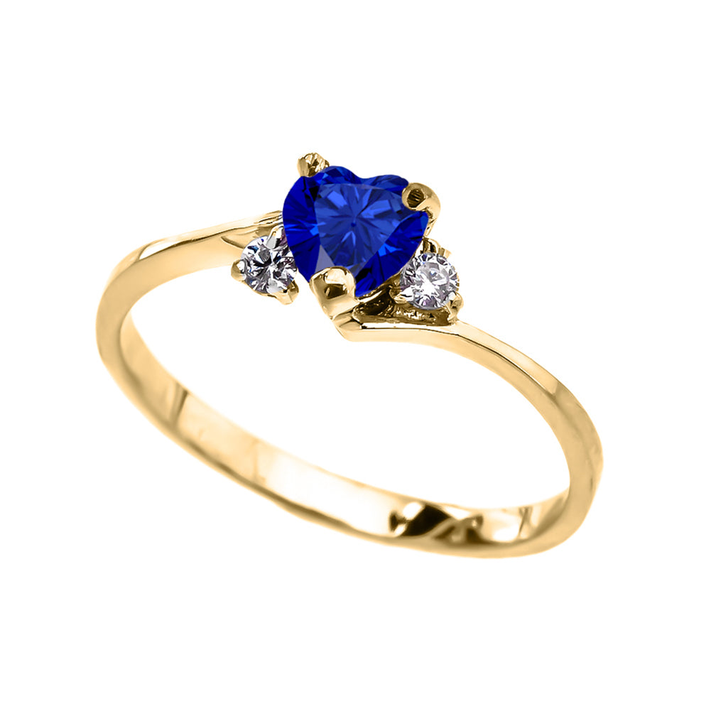 Gold Heart Sapphire Birthstone Cubic Zirconia Promise Ring