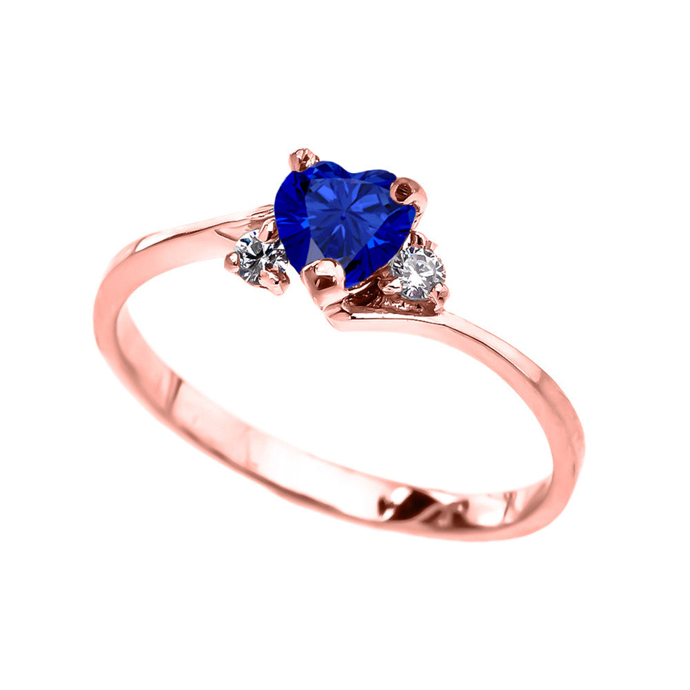 Gold Heart Sapphire Birthstone Cubic Zirconia Promise Ring, view 2