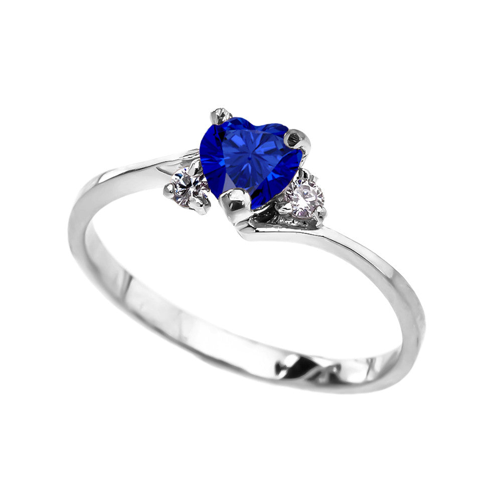 Gold Heart Sapphire Birthstone Cubic Zirconia Promise Ring, view 3