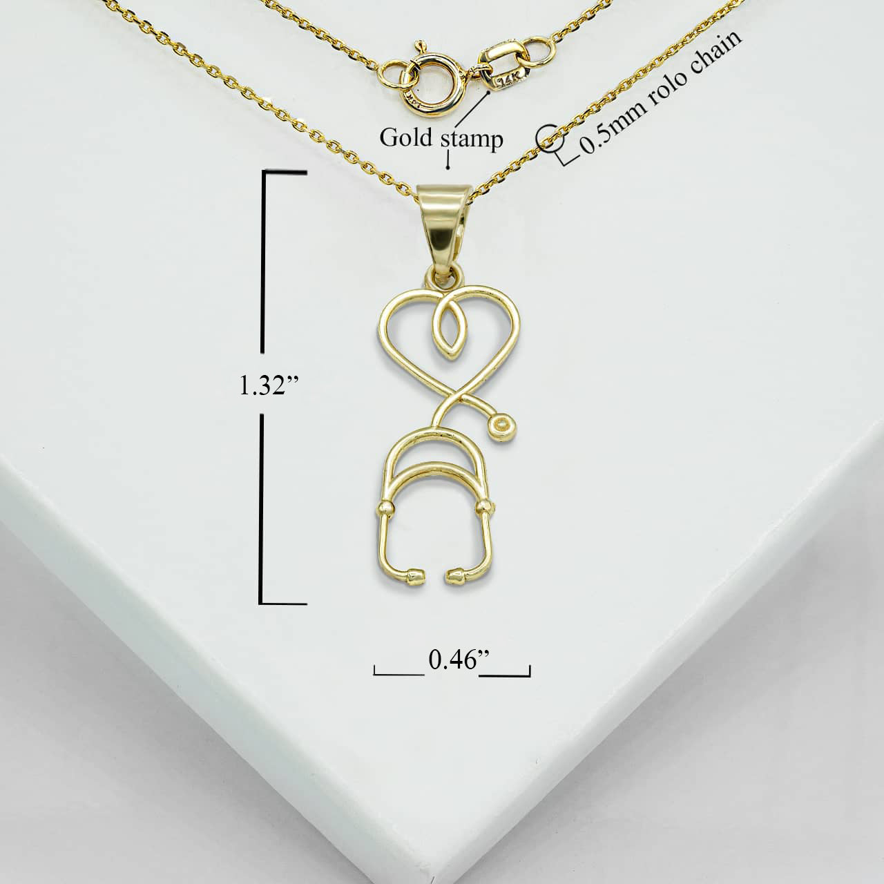 Gold Heart Stethoscope Pendant Necklace, view 3