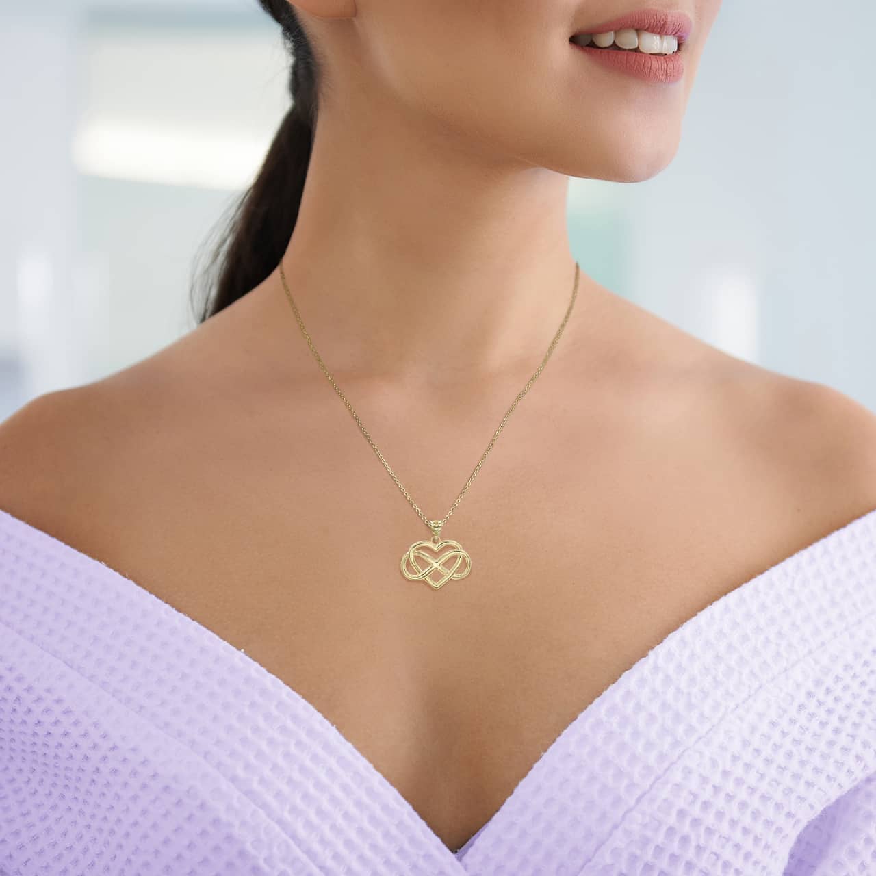 Gold Heart with Infinity Pendant Necklace, view 2