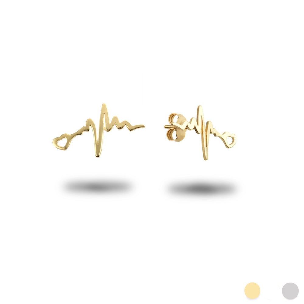 Gold Heartbeat EKG Pulse Stud Earrings
