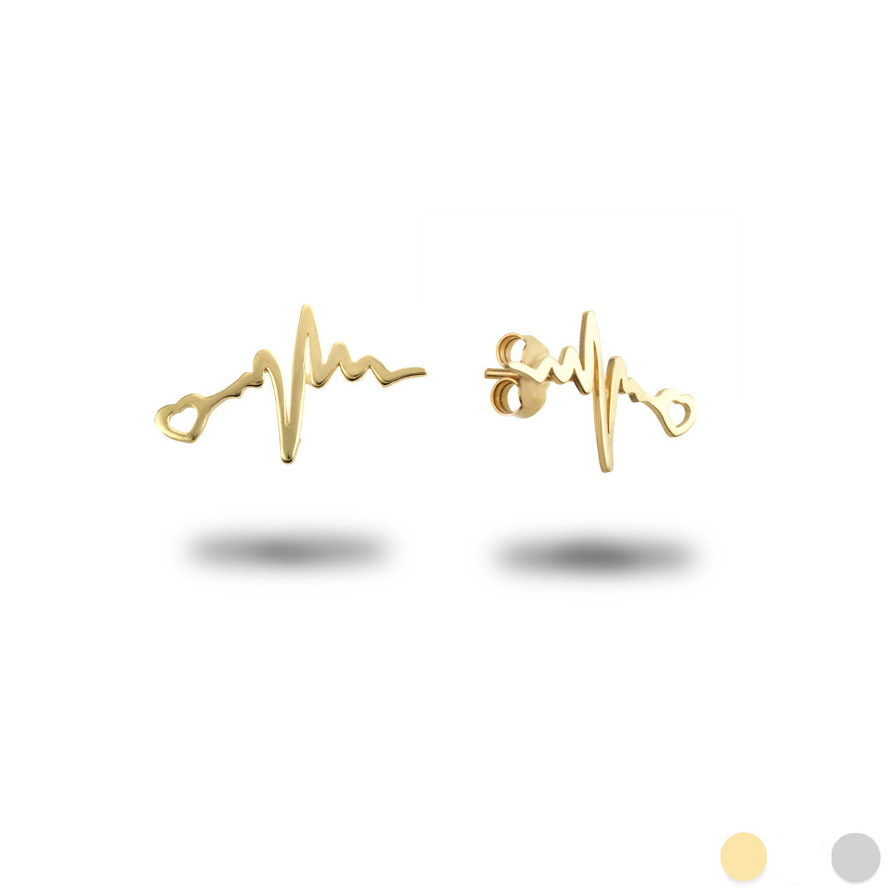 Gold Heartbeat EKG Pulse Stud Earrings