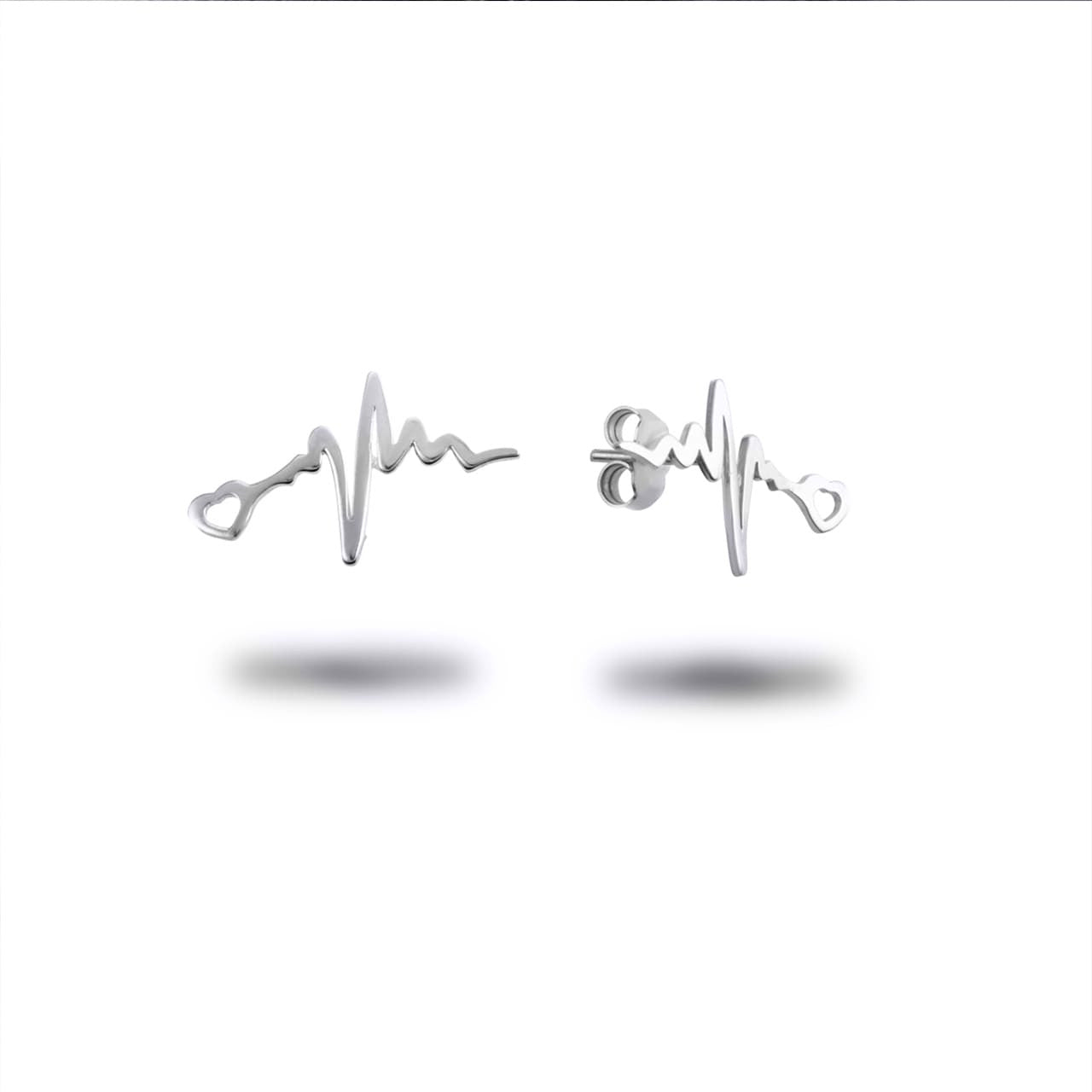 Gold Heartbeat EKG Pulse Stud Earrings, view 3