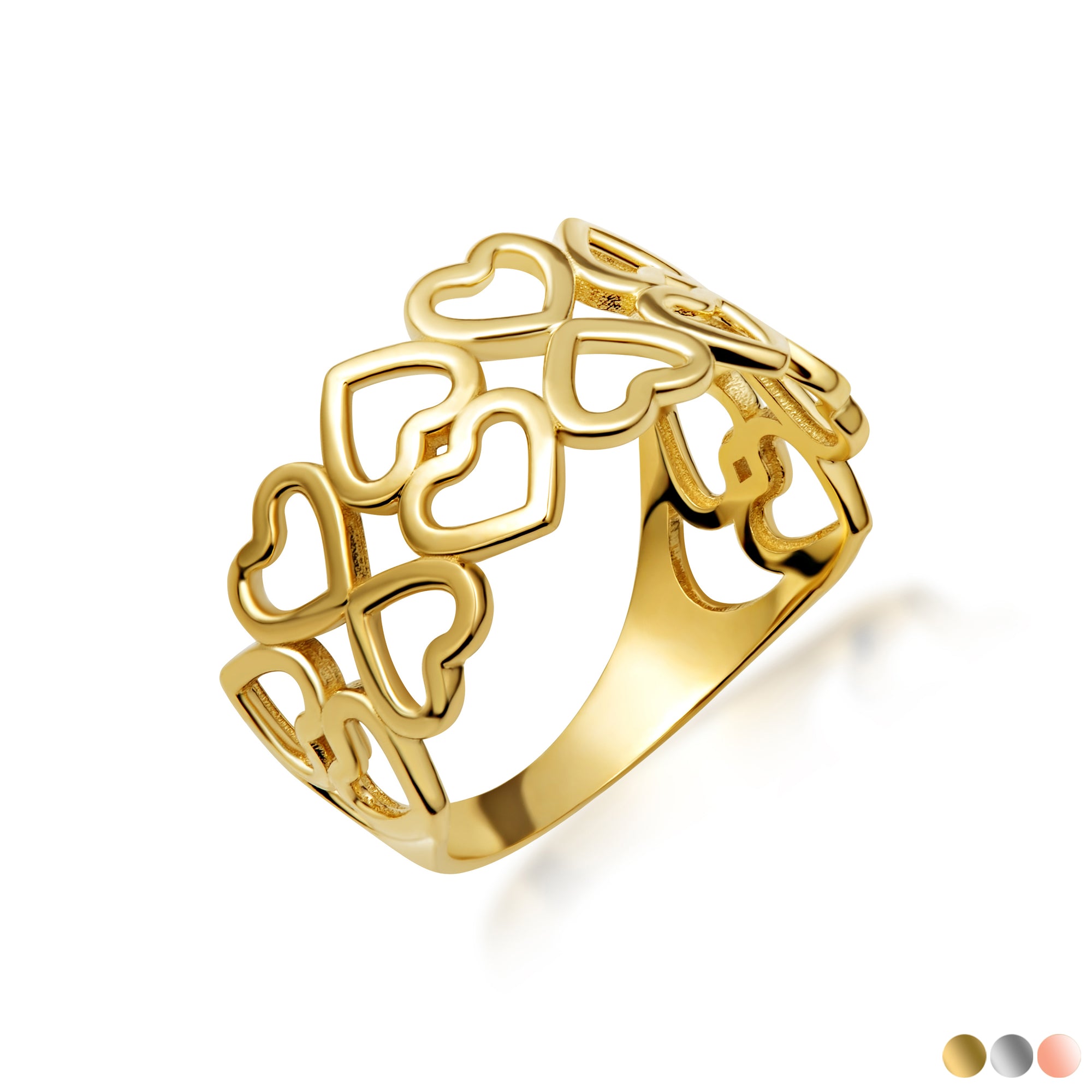 Gold Hearts Double Band Love Ring