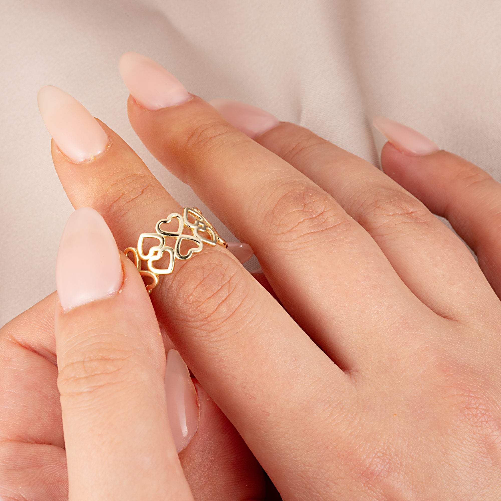 Gold Hearts Double Band Love Ring, view 2