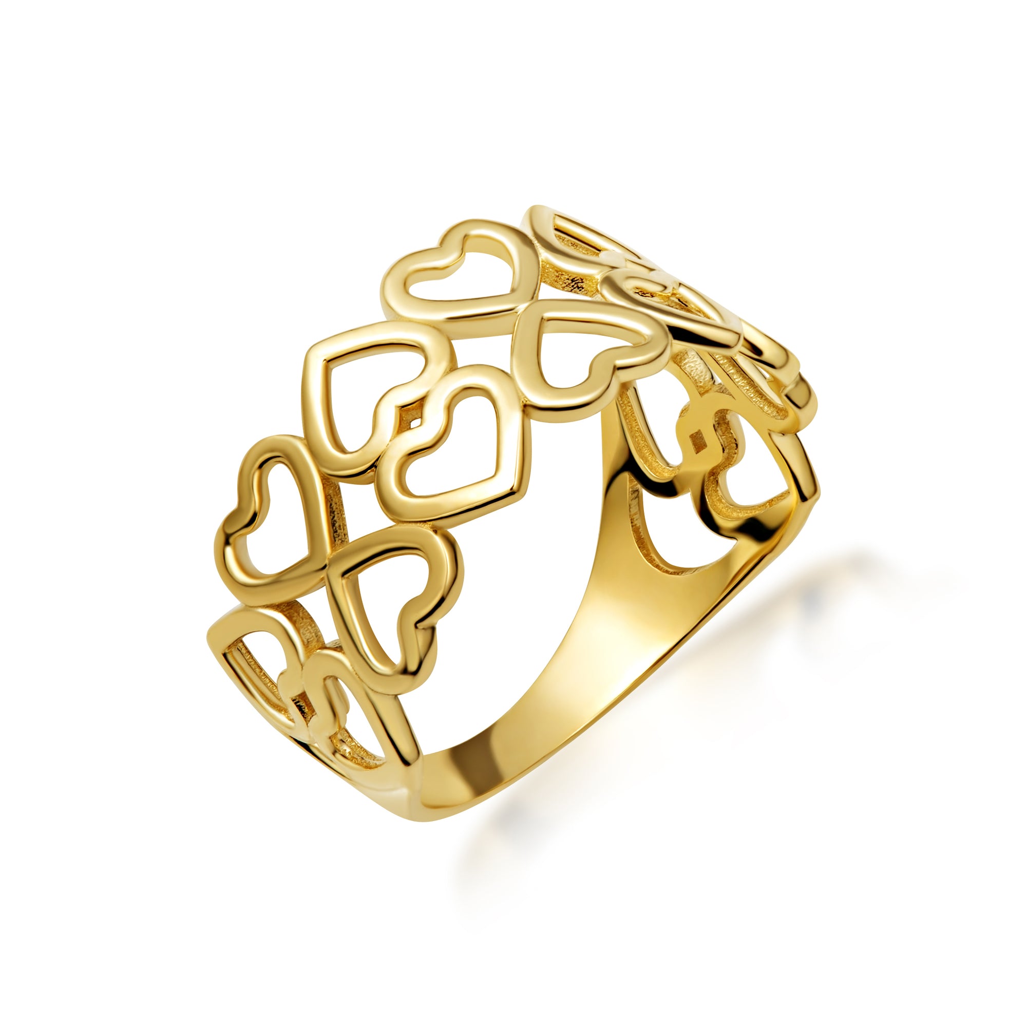 Gold Hearts Double Band Love Ring, view 6