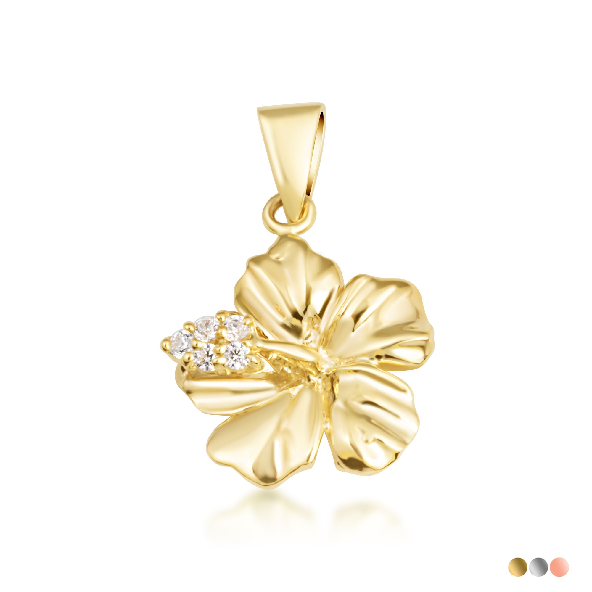 Gold Hibiscus Flower Necklace with Diamonds