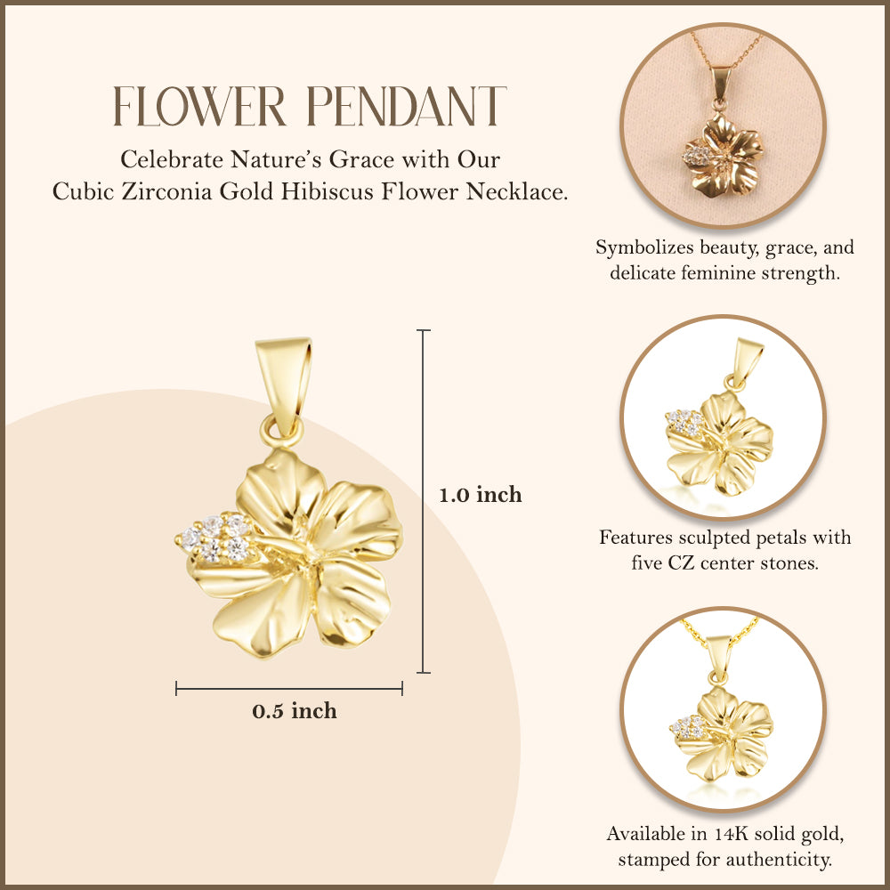 Gold Hibiscus Flower Necklace with Diamonds, view 3