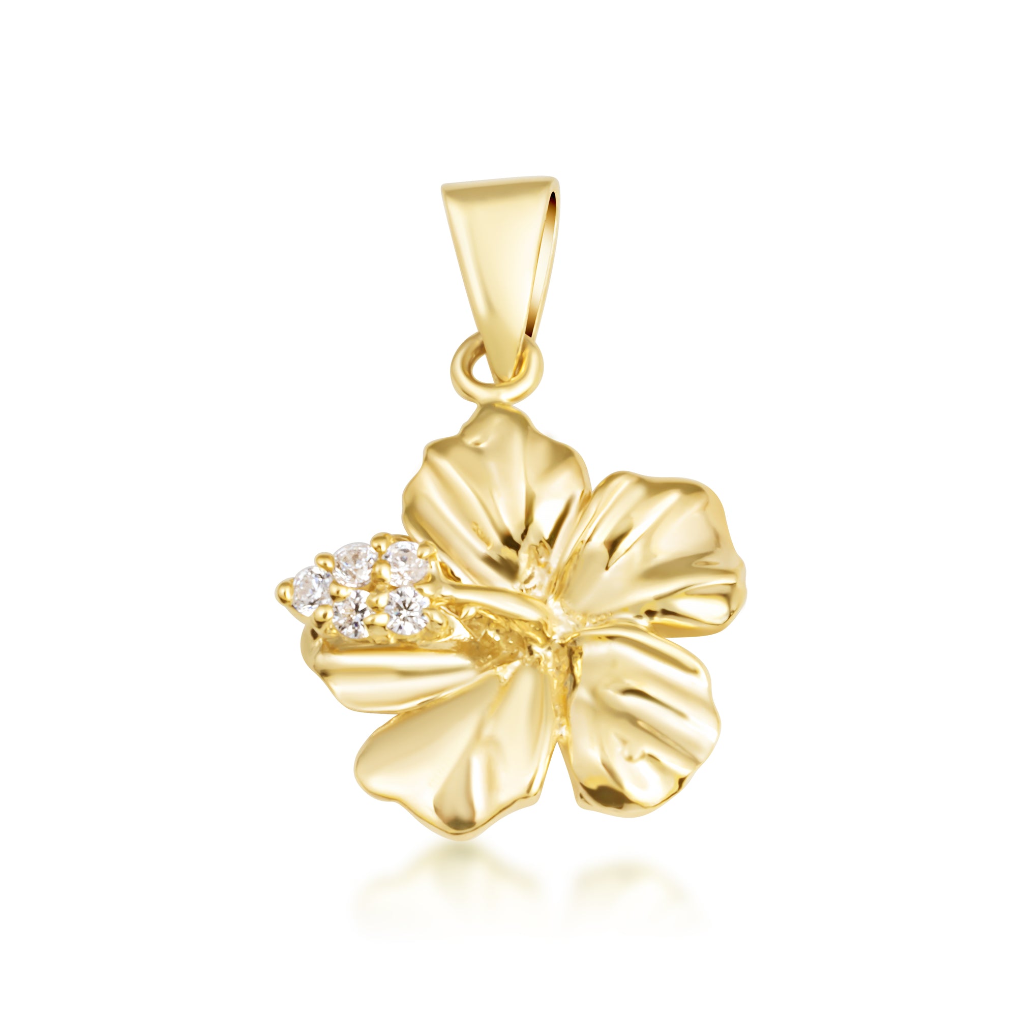 Gold Hibiscus Flower Necklace with Diamonds, view 4