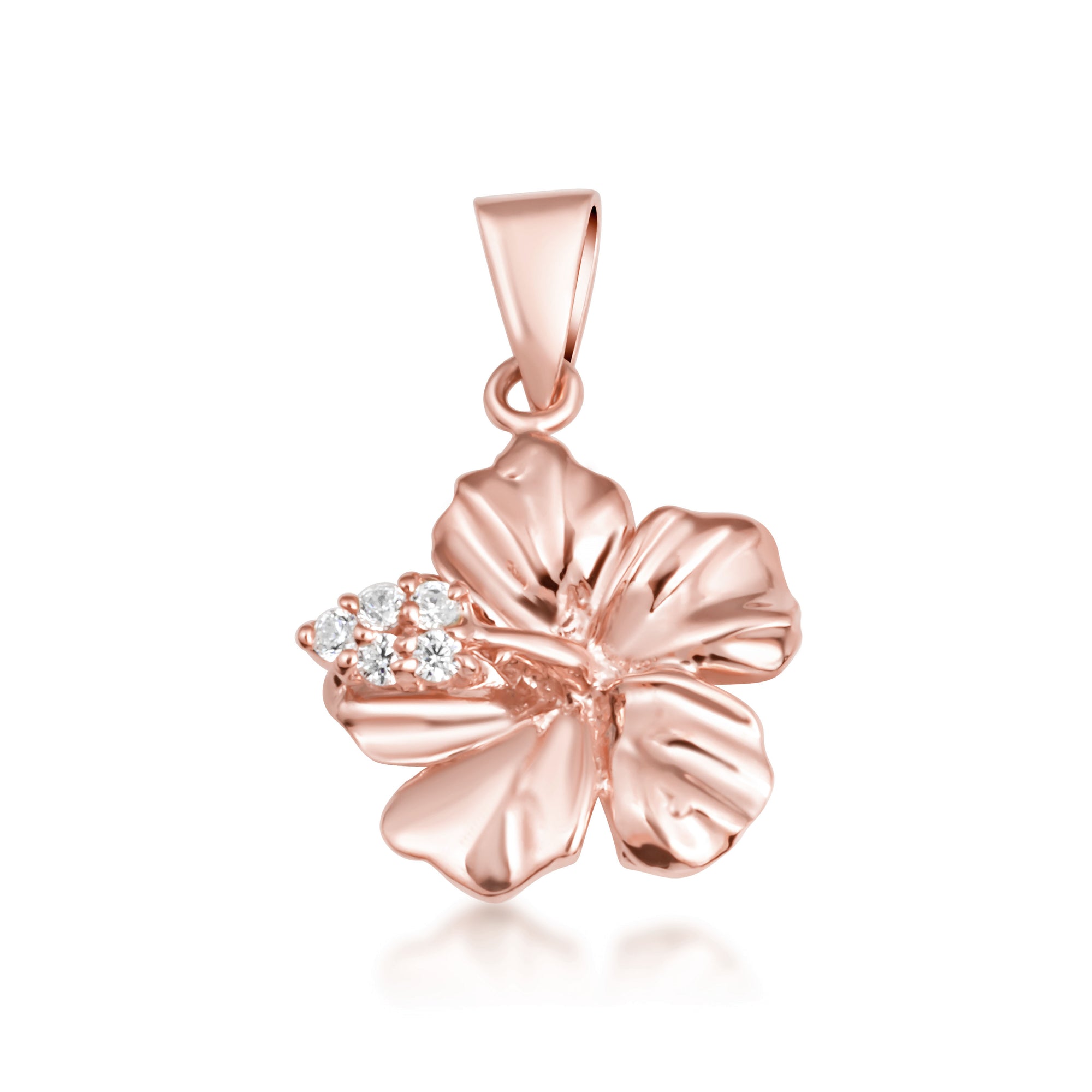 Gold Hibiscus Flower Necklace with Diamonds, view 6
