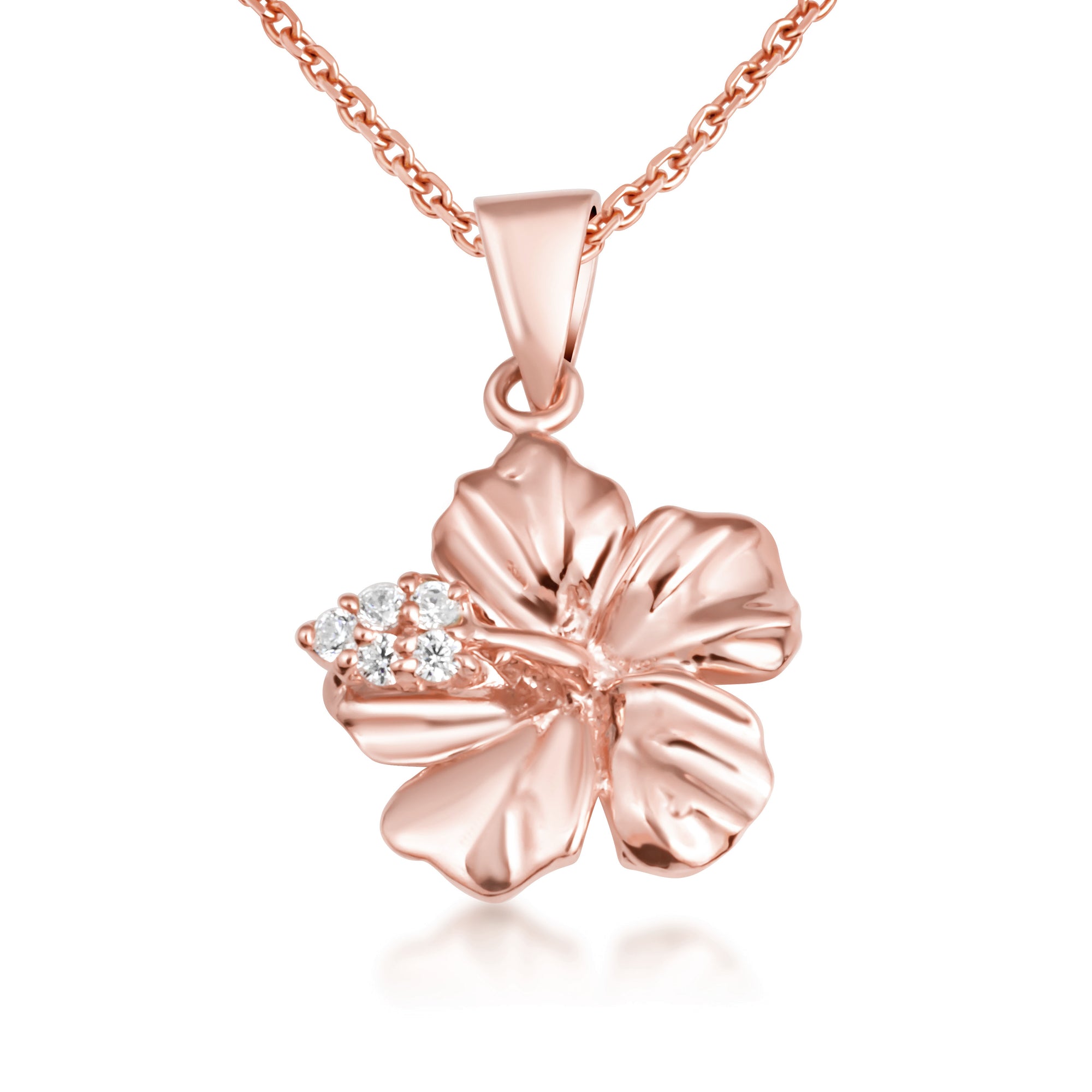 Gold Hibiscus Flower Necklace with Diamonds, view 7
