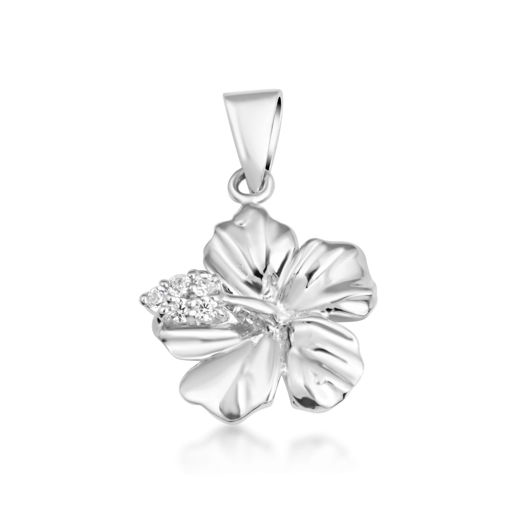 Gold Hibiscus Flower Necklace with Diamonds, view 8