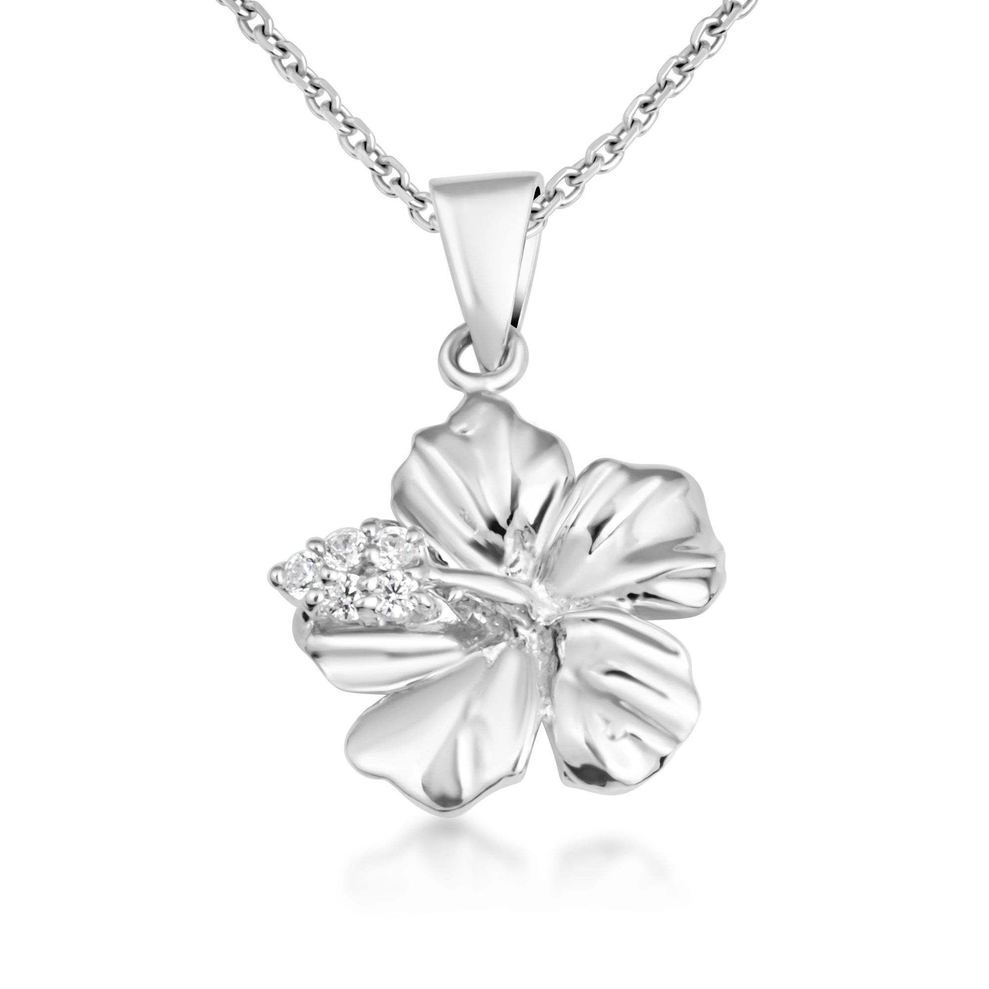 Gold Hibiscus Flower Necklace with Diamonds, view 9