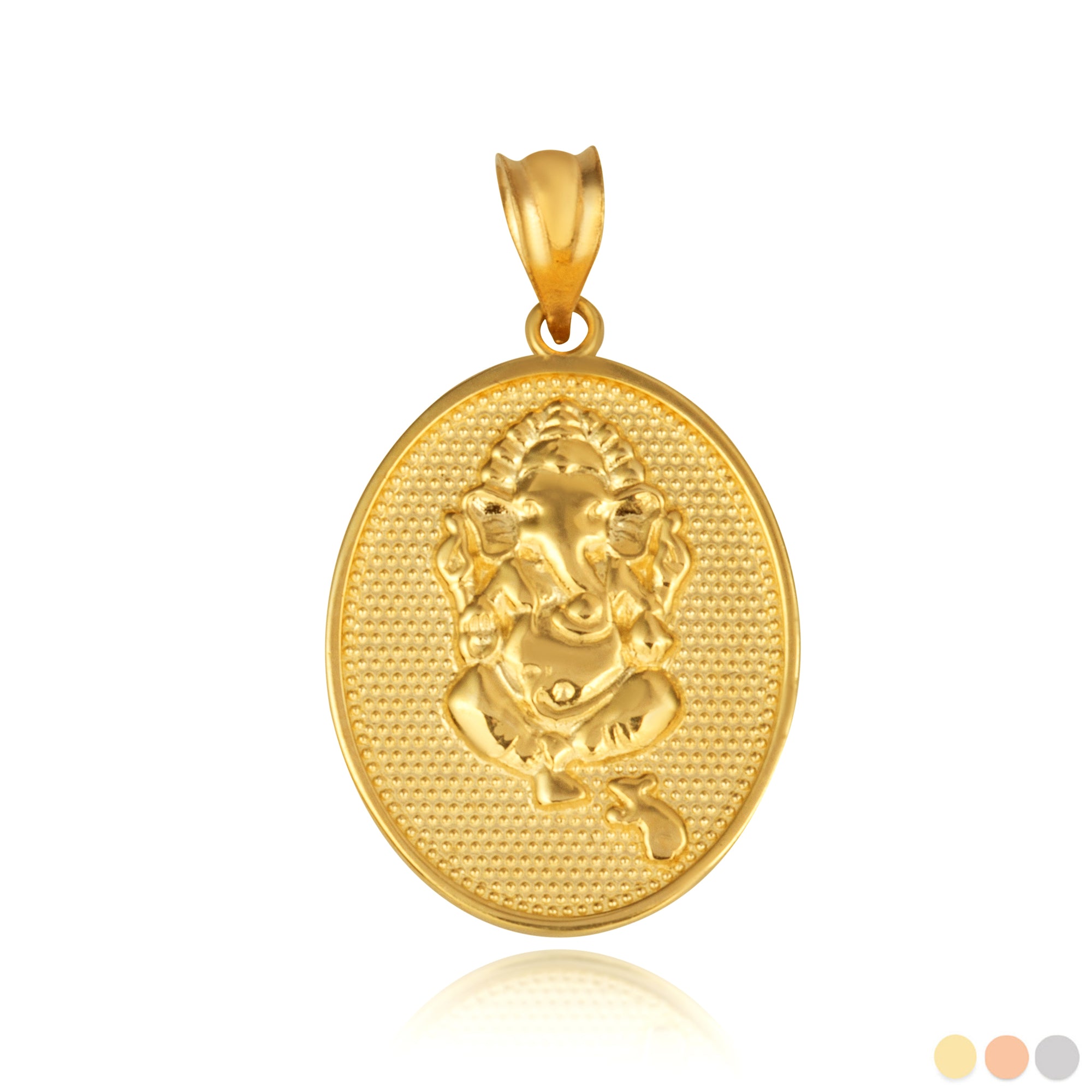 Gold Hindu Elephant God Ganesha Beaded Medallion Pendant Necklace
