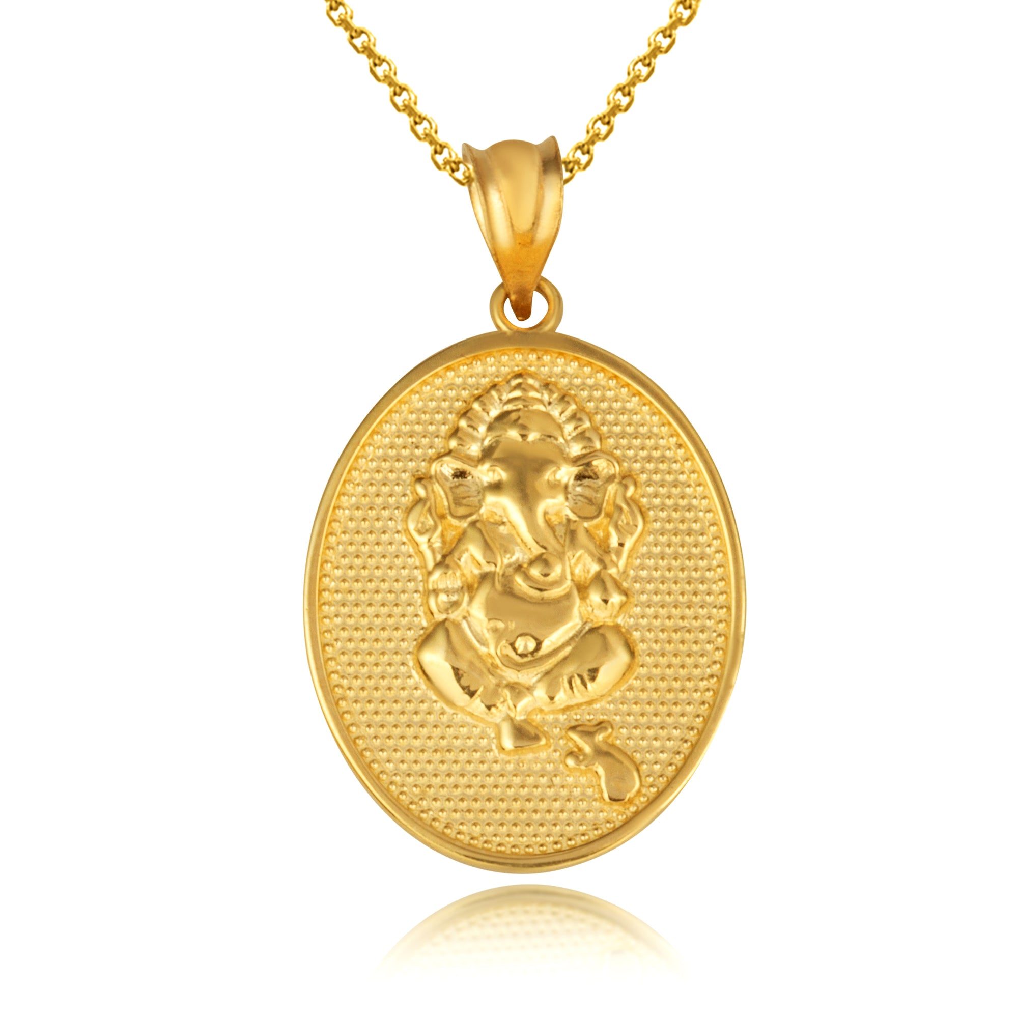 Gold Hindu Elephant God Ganesha Beaded Medallion Pendant Necklace, view 2