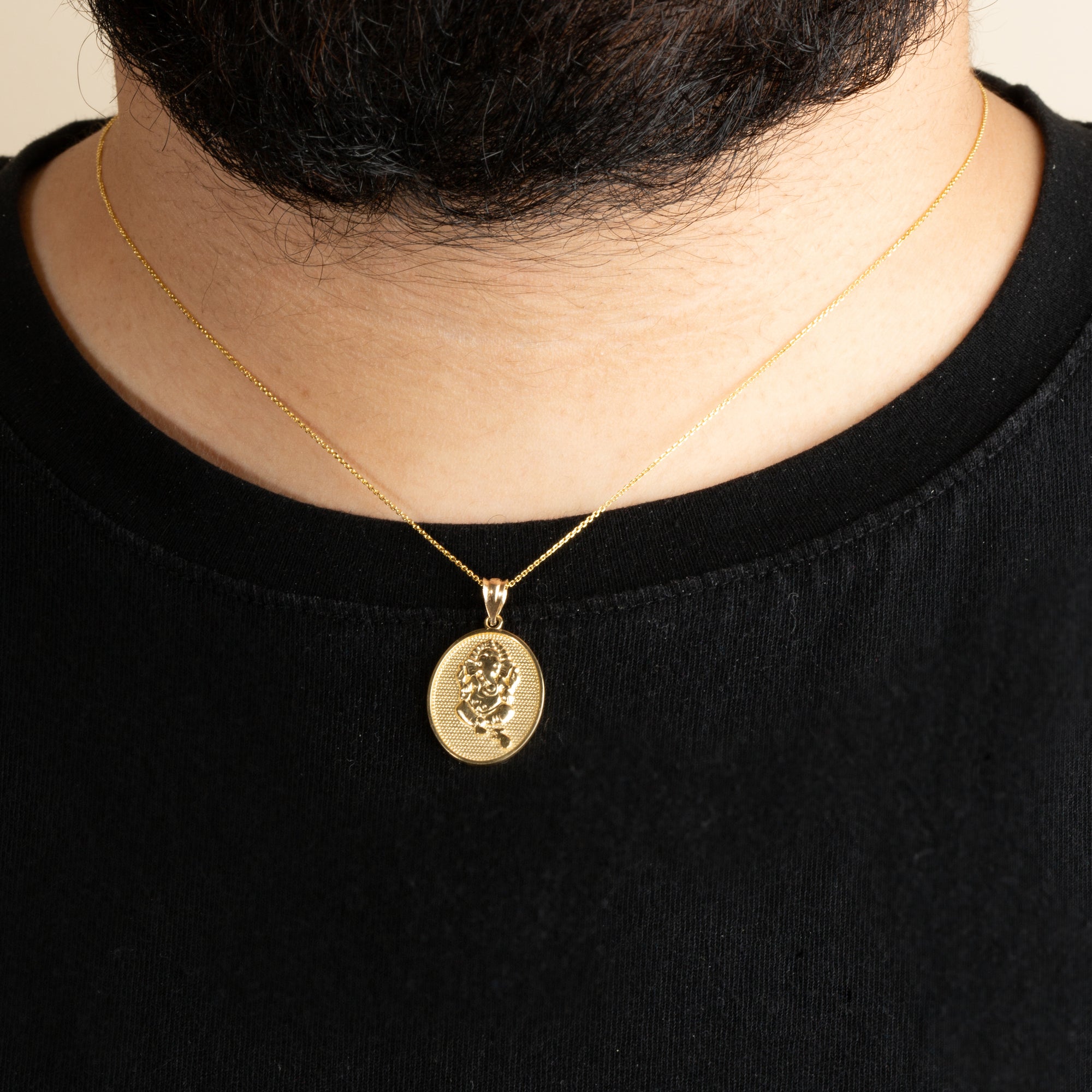 Gold Hindu Elephant God Ganesha Beaded Medallion Pendant Necklace, view 3