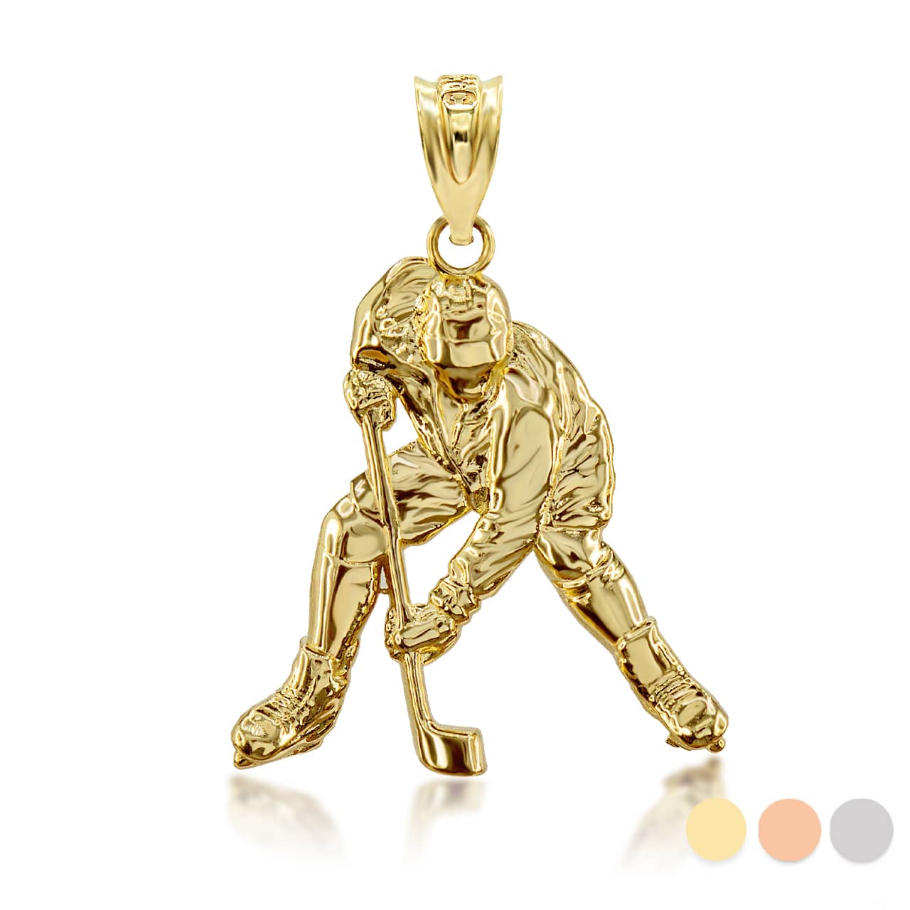 Gold Hockey Player 3D Charm Necklace