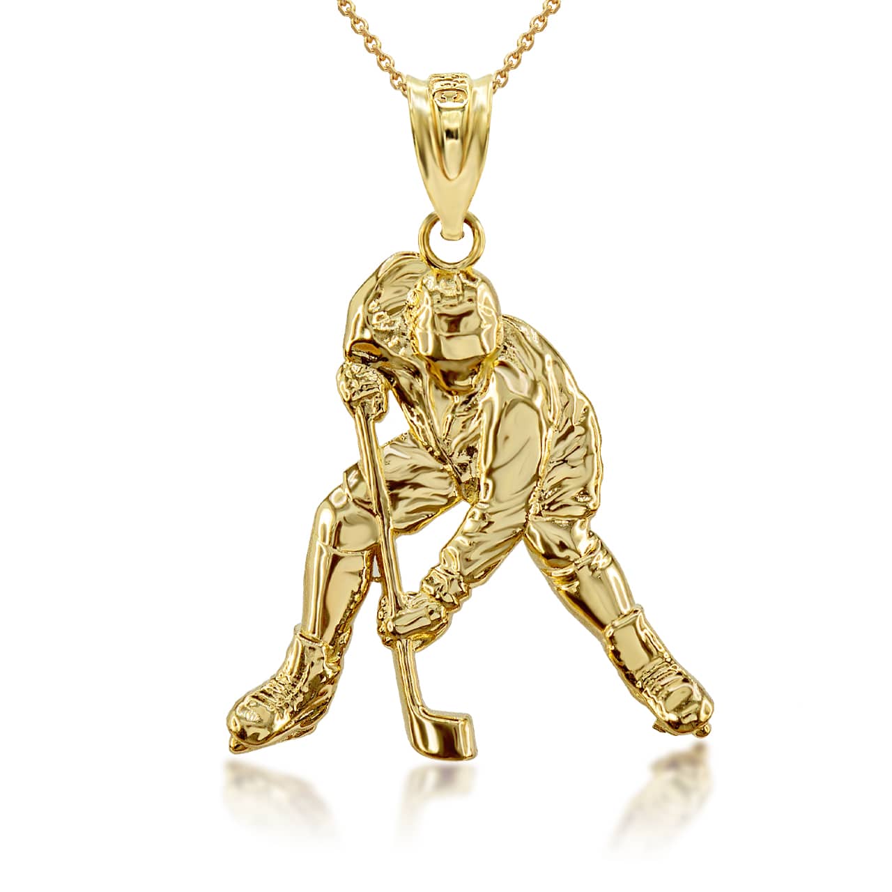 Gold Hockey Player 3D Charm Necklace, view 2