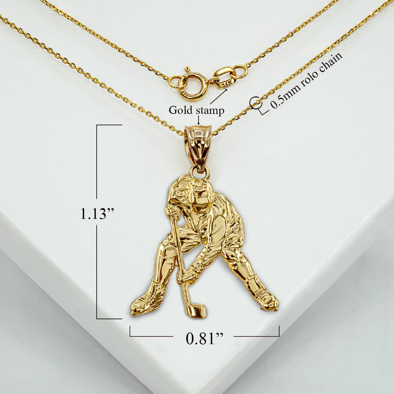 Gold Hockey Player 3D Charm Necklace, view 3