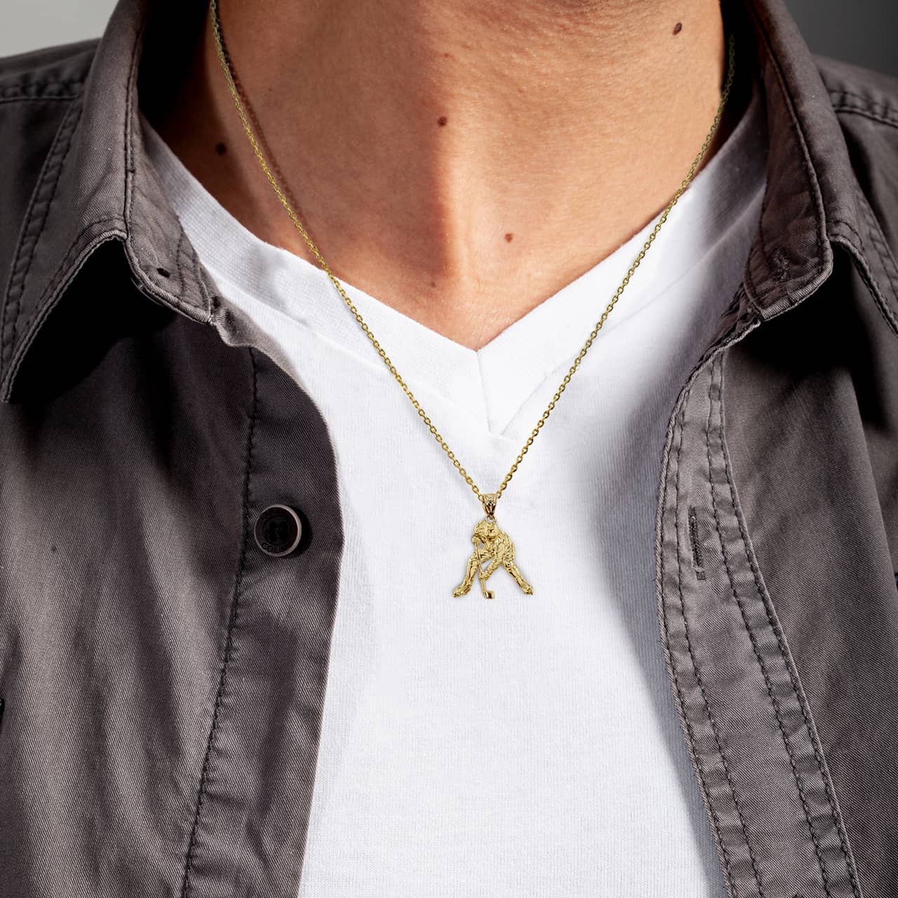 Gold Hockey Player 3D Charm Necklace, view 4